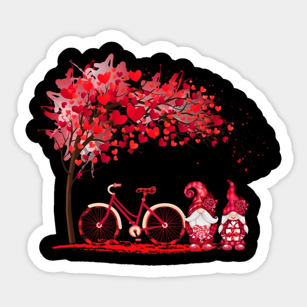 Red Hearts Tree With Bicycle And Gnome Valentine Sticker by NatalitaJK